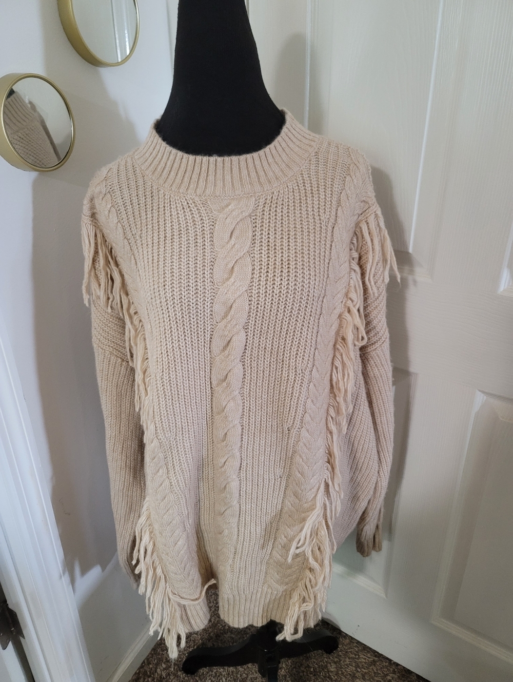 NWT Wonderly Fringed Cable Knit Sweater - Cream size XL